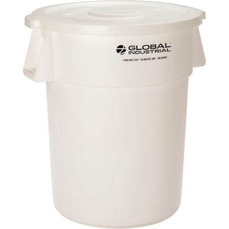 Global Industrial Plastic Trash Can with Lid, 55 Gallon White 240464WHCL